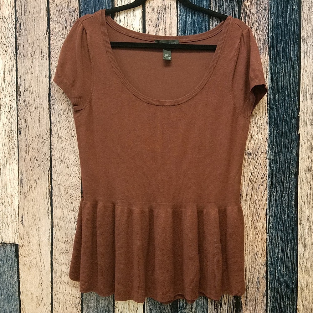 Knitted Peplum Top In  Autumn Red